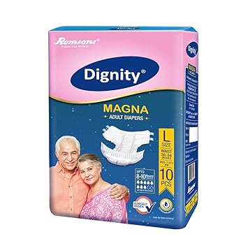 Dignity Magna Adult Diaper Large 10 Pcs, Waist Size 38?- 54?, (Pack of 1)
