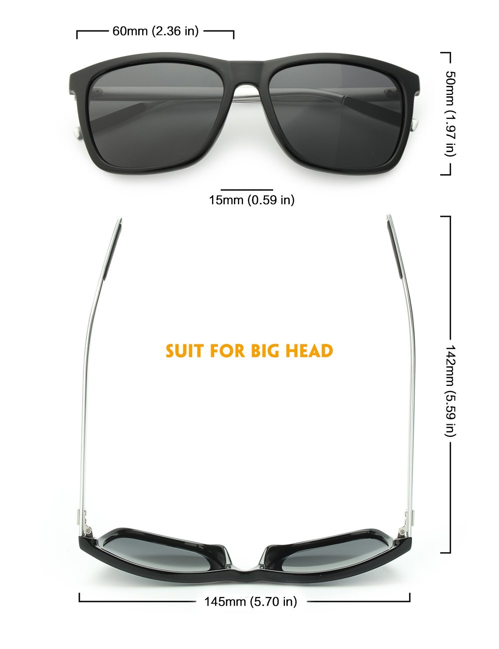 IALUKU Wayfarer Sunglasses Polarized Women Men Mirrored UV400 Full Frame (Black / Gray, 60)