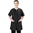 Noverlife Black Pet Grooming Workwear with Long Full Zipper, XL Size, Professional Short Sleeves Pet Work Uniform Grooming Smock, Lightweight Anti-Static Jacket with Pockets for Beauty SPA Pet Shop