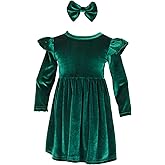 AIKEIDY Toddler Baby Girl Velvet Christmas Dress for Girls Long Sleeve Ruffle Winter Party Wedding Holiday Dress