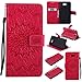 A-slim Galaxy J3 Emerge Wallet Case, Sun Pattern Embossed PU Leather Magnetic Flip Cover Card Holders Hand Strap Purse Case for Samsung Galaxy J3 2017 / J3 Prime/Amp Prime 2 / Express Prime 2 Red