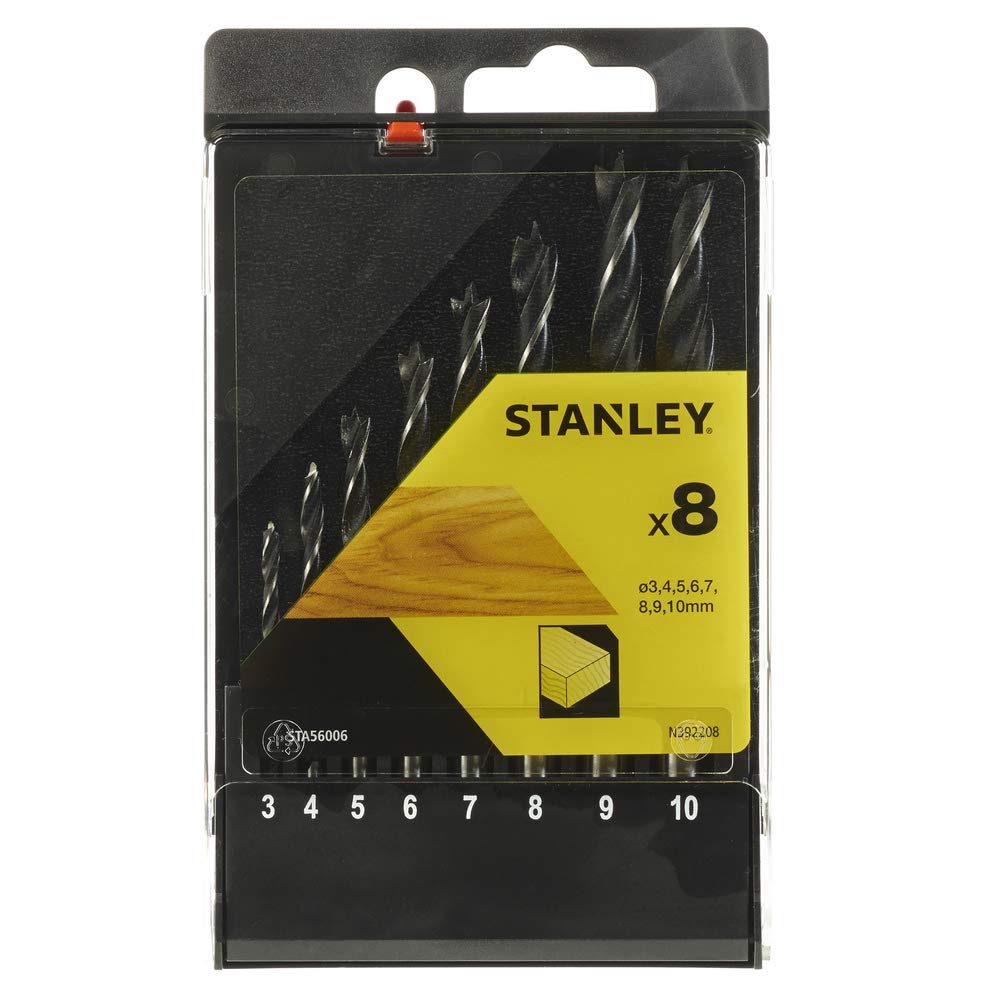 STANLEY STA56006-QZ 8 Piece Bradpoint Wood Drill Bit Set, Includes 3mm, 4mm, 5mm, 6mm, 7mm, 8mm, 9mm, 10mm