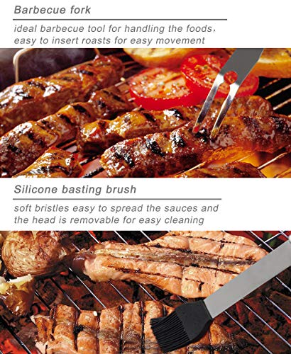 POLIGO 21pcs Heavy Duty BBQ Grill Tool Set with Heat Resistant Handle - Stainless Steel Barbecue Utensil Accessories in Plastic Storage Case - Complete Outdoor BBQ Grilling Kit - Birthday Gift for Men
