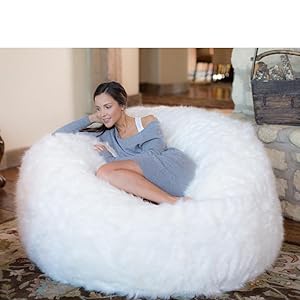 Comfy Sacks 5 ft Memory Foam Bean Bag Chair, White Furry