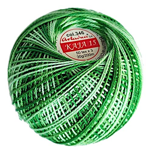 Cotton Crochet Yarn Gradient Colors Double Mercerized Thread 220yd/200m Ball 1.05oz/30g Knitting Tatting Emroidery Size 15 (Multi Forest 346)