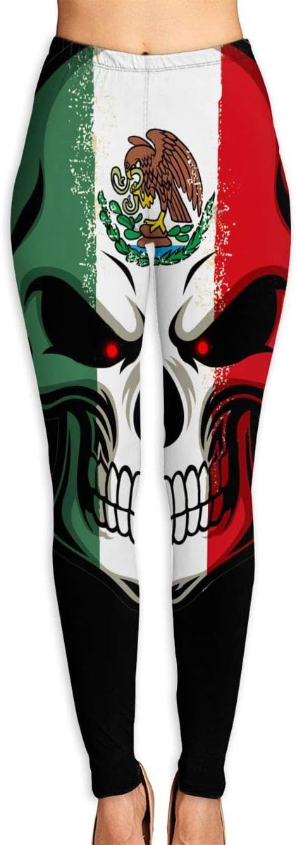 DDCYOGA Mexico Flag Skull Women's Fold Over Yoga Leggings Bike Running Yoga Leggings