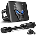 OGYE Metal Skull 3D Emblem Hitch Cover Fits 2" Receivers(with 5/8" Pin Dia Anti-Theft Trailer Hitch Lock,Blue Eye)