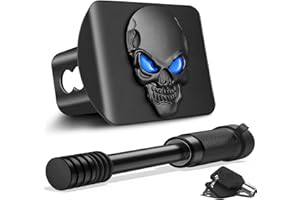OGYE Metal Skull 3D Emblem Hitch Cover Fits 2" Receivers(with 5/8" Pin Dia Anti-Theft Trailer Hitch Lock),Blue Eyes