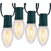 Minetom Vintage C9 LED Christmas Lights Outdoor Warm White, 50 Feet C9 String Lights for Christmas Tree Roofline Holiday Party Indoor Outdoor Garden Patio Backyard Cafe Xmas Decoration, Green Wire