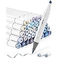 Ohuhu Grayscale Alcohol Markers Brush Tip- Double Tipped Alcohol Based Art Marker Set for Artist Adults Coloring Illustration Shading Layering- 36 Grey-tone Colors- Chisel& Brush- Honolulu- Refillable