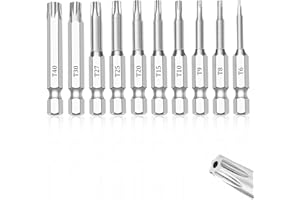 NAUIX 10 Piece Security Torx Bit Set (T6-T40), 1/4 Inch Hex Shank S2 Steel Magnetic Tamper Proof star screwdriver bit set 2" Long