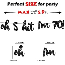 Oh I’m 70! Banner Backdrop Glitter Black Hallo