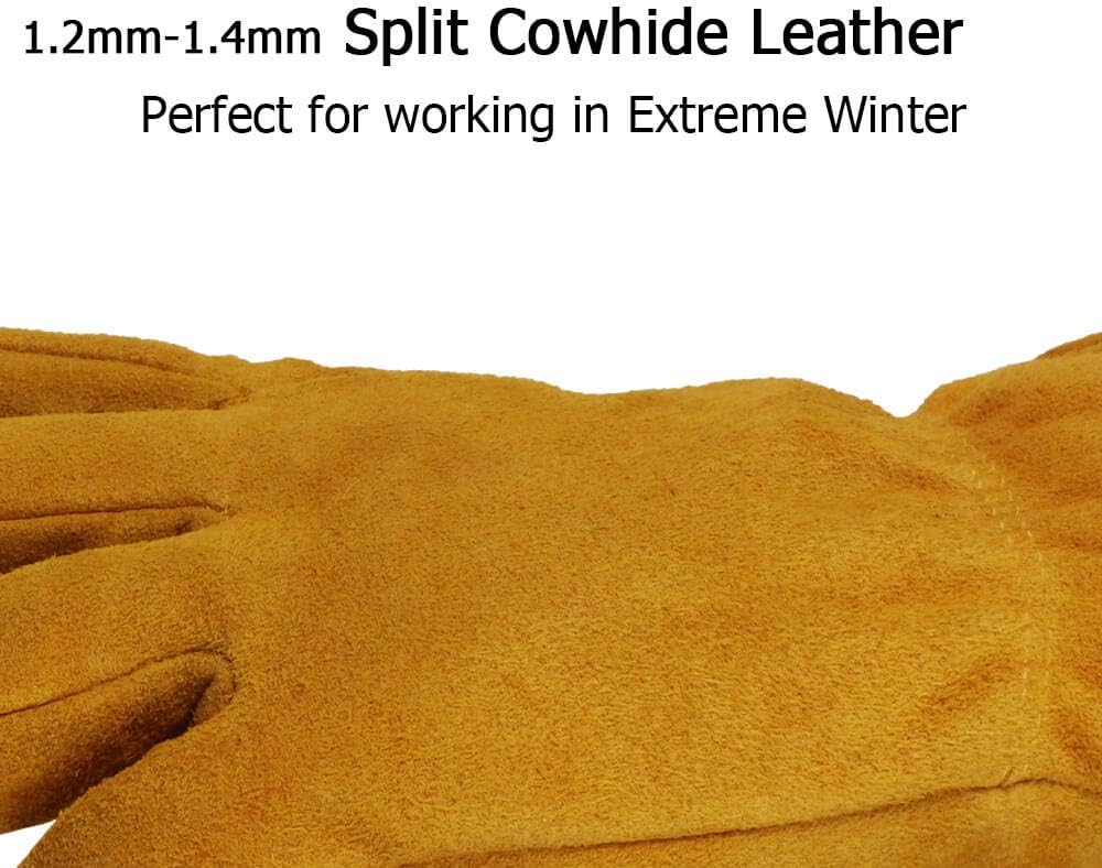 OZERO Work Gloves Winter Insulated Snow Cold Proof Leather Glove Thick Thermal Imitation Lambswool - Extra Grip Flexible Warm for Working in Cold Weather for Men and Women (Gold,X-Large): Home Improvement
