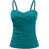 Holipick Tankini Top for Women Twist Front Bandeau Swimsuit Tummy Control Bathing Suit Tops Only No Bottom