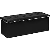 B FSOBEIIALEO Storage Ottoman Bench, Folding Tufted Ottomans with Storage, Extra Large 140L Footrest Bench for Bedroom, Luxury Velvet Fabric 43 Inches Black