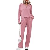 Totatuit Womens Sweatsuits 2 piece Set Lapel Half Zip Lightweight Sweatshirts and Wide Leg Pants Tracksuit Lounge Sets