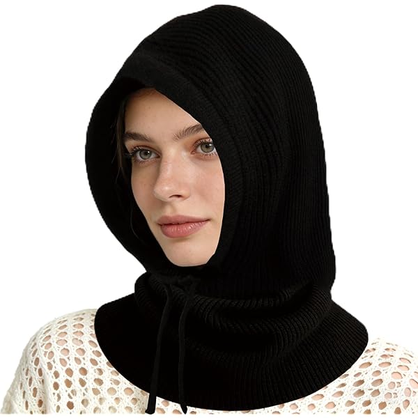 Hooded Scarf Hat Knit Balaclava Women Beanie Skull Cap with