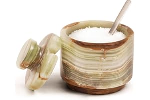 MARBLOUS KRAFTS Marble Salt Cellar 3' Green Onyx Seasoning Container, Spice Rack for Countertop, Perfect Kitchen Tabletop Sug