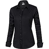 siliteelon Womens Classic-Fit Dress Shirts Long Sleeve Button Down Wrinkle-Free Stretch Solid Casual Work Office Blouse Top