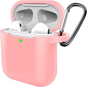 Silicon Case Compatible AirPods 2&1 Case Cover,[Front LED Visible] Anti-Lost Carabiner Protective Silicone Skins for Airpods Earbuds Wireless Charging Case, Accessories Set-Pink