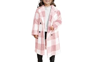 Meikulo Girls Plaid Fleece Jacket Kids Sherpa Long Winter Coats Lapel Fashion Outerwear 5-14 Years