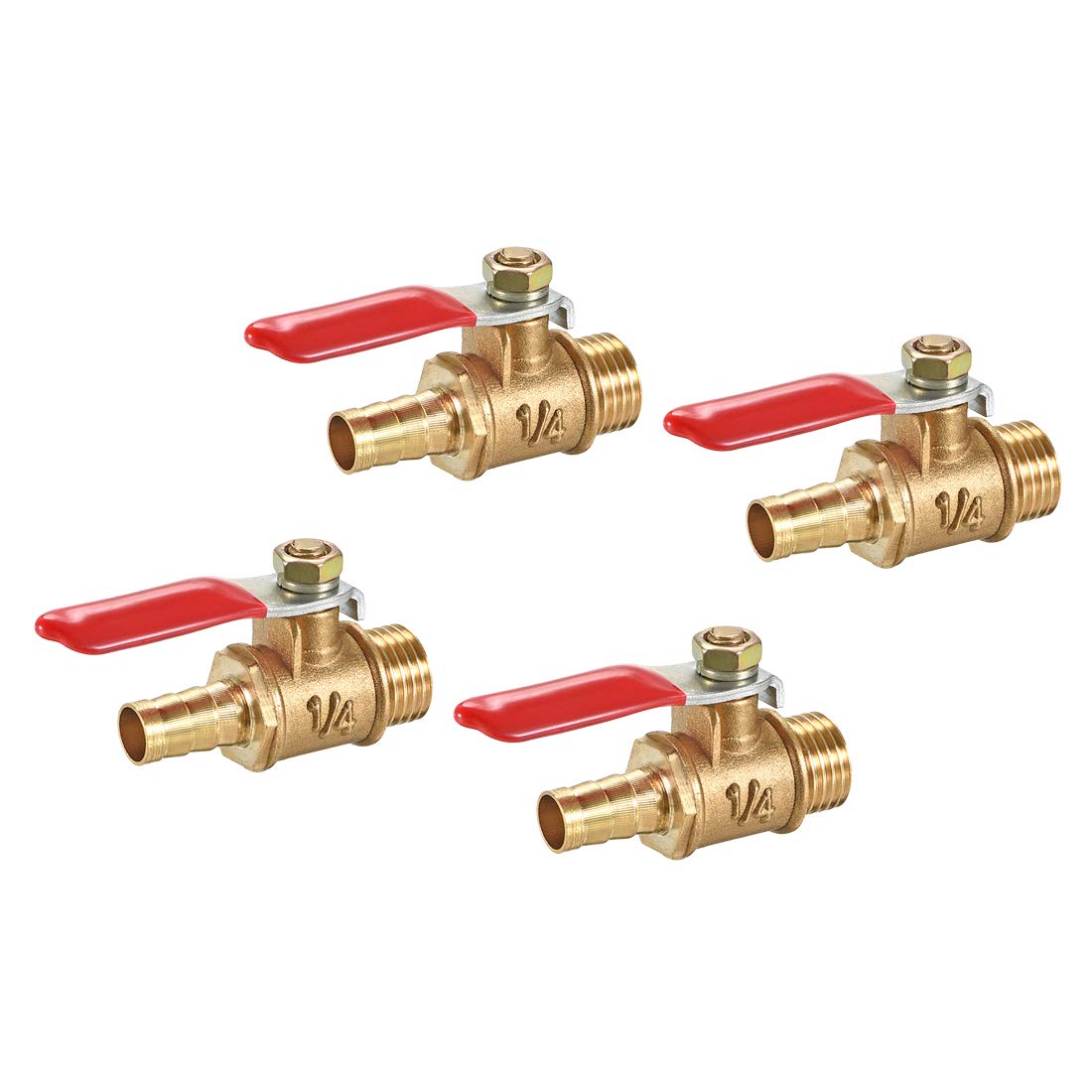 uxcell Brass Air Ball Valve Shut-off Switch G1/4 Male to 5/16" Hose Barb Pipe Tubing Fitting Coupler 180 Degree Operation Handle 4Pcs