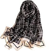 First Choose womens Silk Feeling Long Satin Shawl Fashion Beach Check Style Sunscreen Wraps-Lightweight Pattern, Black Plaid, Large