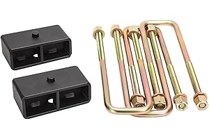 glorider 2" Rear Lift Blocks fit for 2007-2024 Chevy Silverado 1500, GMC Sierra 1500 2WD 4WD, 2 inch Rear Block Lift Kit with Extended Leaf Spring Axle Square U-Bolts