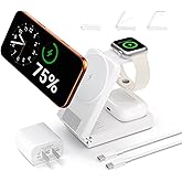 3 in 1 Charging Station, 25W Foldable Magnetic Fast Wireless Charger Stand for Apple Multiple Devices, Travel Charger for iPhone 17 16 15 14 13 12 Series Watch AirPods 4/3/2/Pro