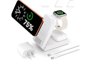 ILOUYU 3 in 1 Charging Station, 25W Foldable Magnetic Fast Wireless Charger Stand for Apple Multiple Devices, Travel Charger for iPhone 17 16 15 14 13 12 Series Watch AirPods 4/3/2/Pro