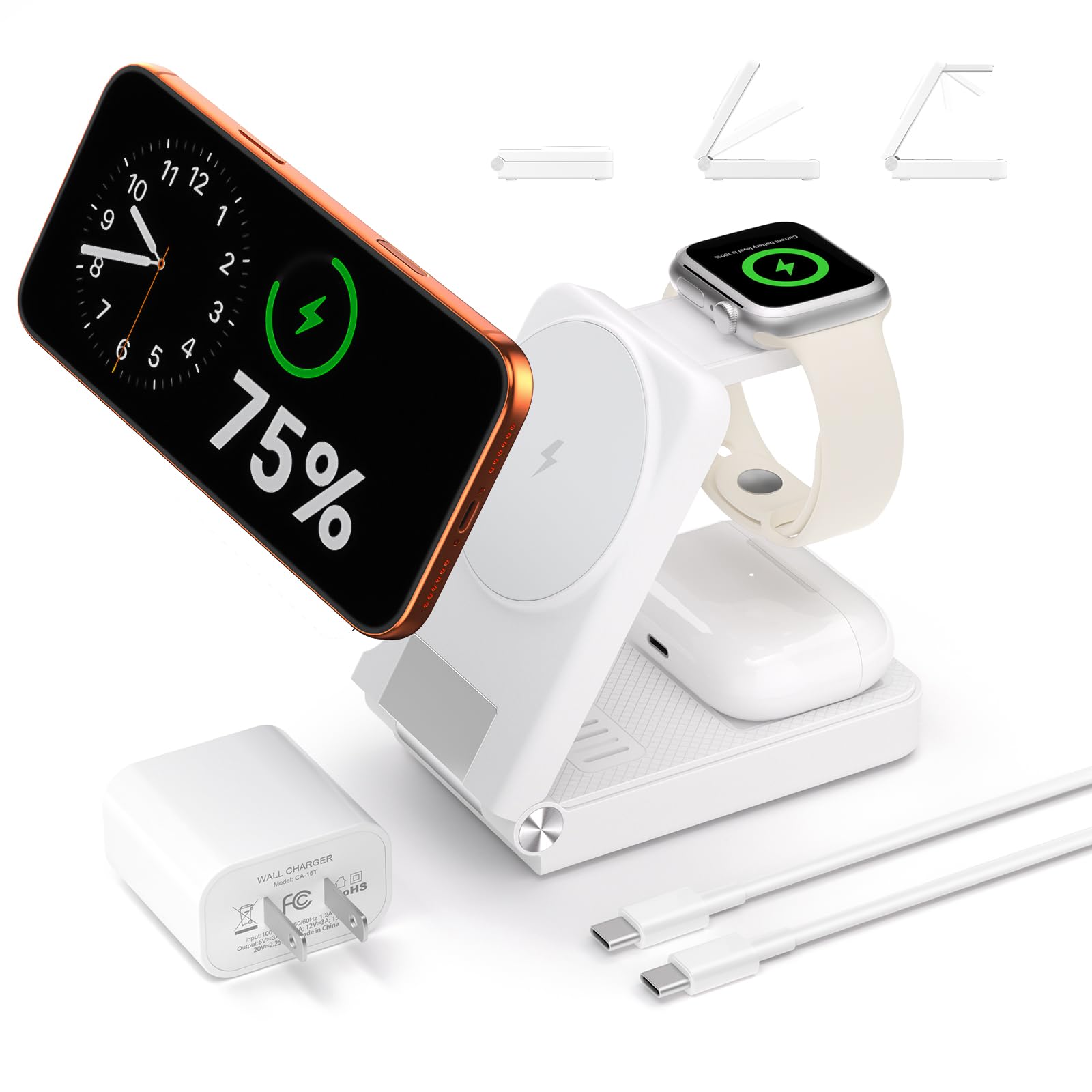 Photo 1 of 3 in 1 Charging Station, 25W Foldable Magnetic Fast Wireless Charger Stand for Apple Multiple Devices, Travel Charger for iPhone 17 16 15 14 13 12 Series Watch AirPods 4/3/2/Pro