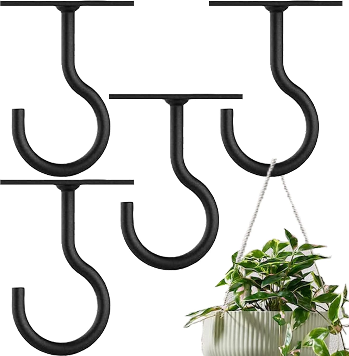Outdoor Hanging Brackets - ZEECER Ceiling Hooks for Hanging Plants, 4 Pcs 2.5-inch Ceiling Plant Hangers Indoor, Rust-Proof Plant Hanger Hooks, Wall Mount Heavy Duty Hanging Plant Hooks for Hanging Plants Indoor & Outdoor Use