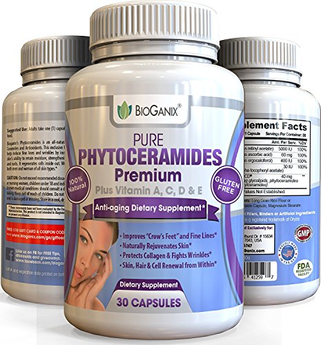Natural Phytoceramide Capsules Supplement For Skin /w Vitamins A, C, D & E (Plant Derived Rice Ceramide-PCD Â®) Anti-Aging and Skin Tightening Support (includes BONUS E-Guide)