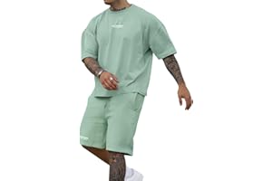 Ryehack Men's 2 Piece Outfits Short Sleeve Crew Neck Summer T Shirt and Drawstring Casual Track Shorts Sportswear Sets