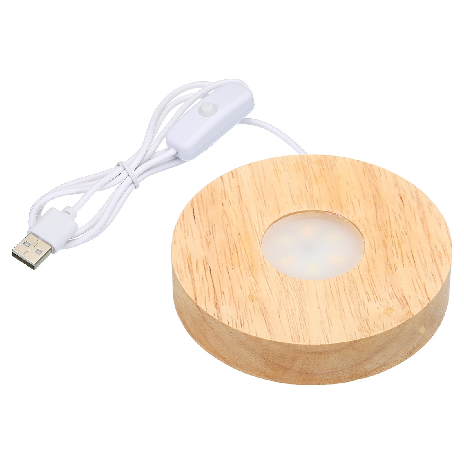 PATIKIL 4 Inch Wooden LED Light Base, Wood Light Display Base Stand Lighting with Switch for 3D Crystal Glass Aroma Stone Art, Colorful Light