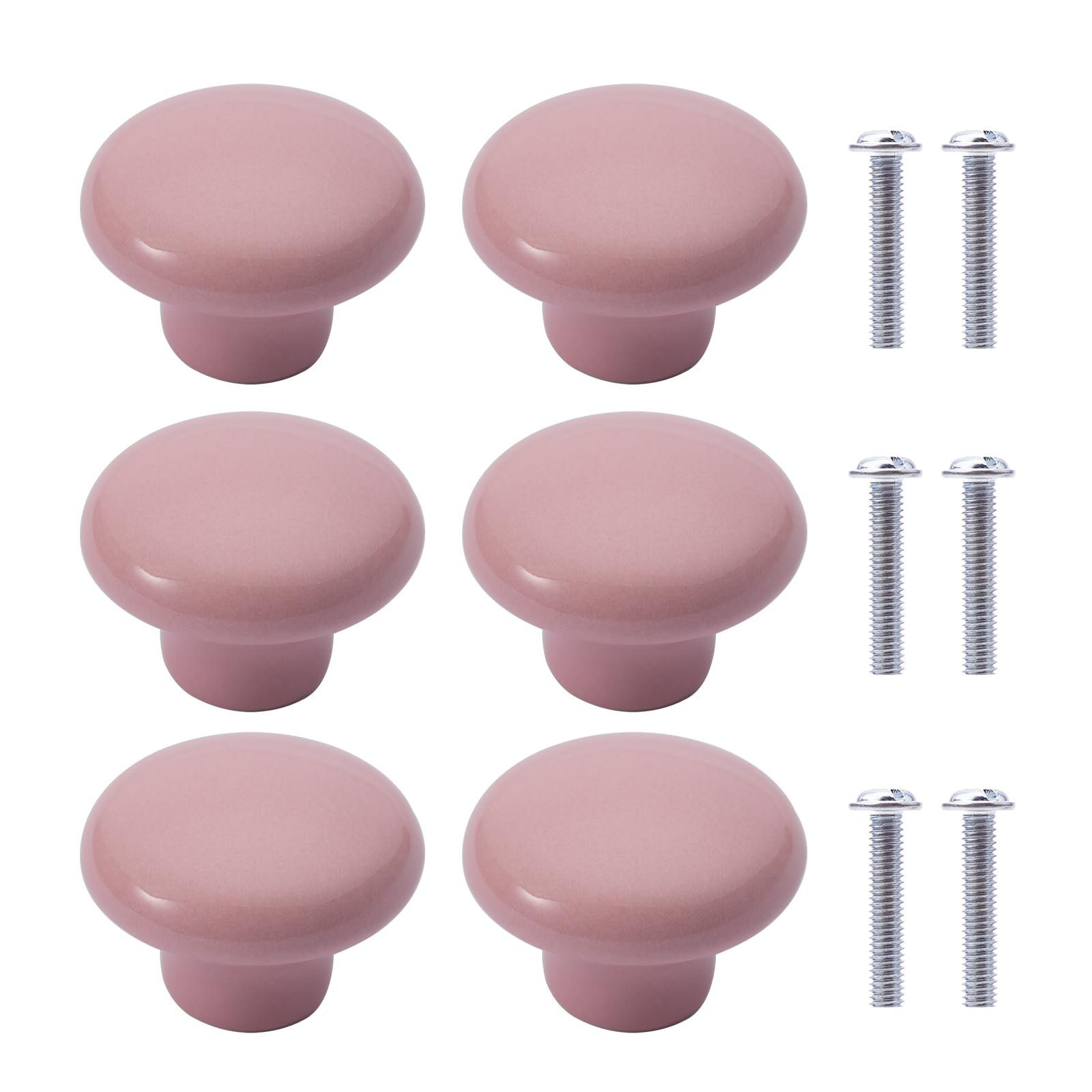 NAKUPENDA 6Pcs Furniture Ceramic Knobs Round Ceramic Cupboard Drawer Knobs Ceramic Handles with Screws for Children's Room Kitchen Cupboards Bookshelf (Light Pink)