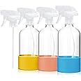 HOOPLE 3Pack Empty Glass Spray Bottles with Silicone Sleeve- Refillable 17oz Containers for Essential Oils, Plants, Cleaning