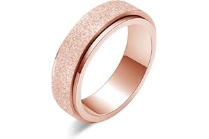 LAOYOU Spinner Ring for Women Anxiety Relief - 6MM Stainless Steel Sand Blast Glitter Rose Gold Silver Rainbow Mens Fidget Ring Band Set Mother's Day Birthday Gifts For Mom Daughter Girlfriend Girls