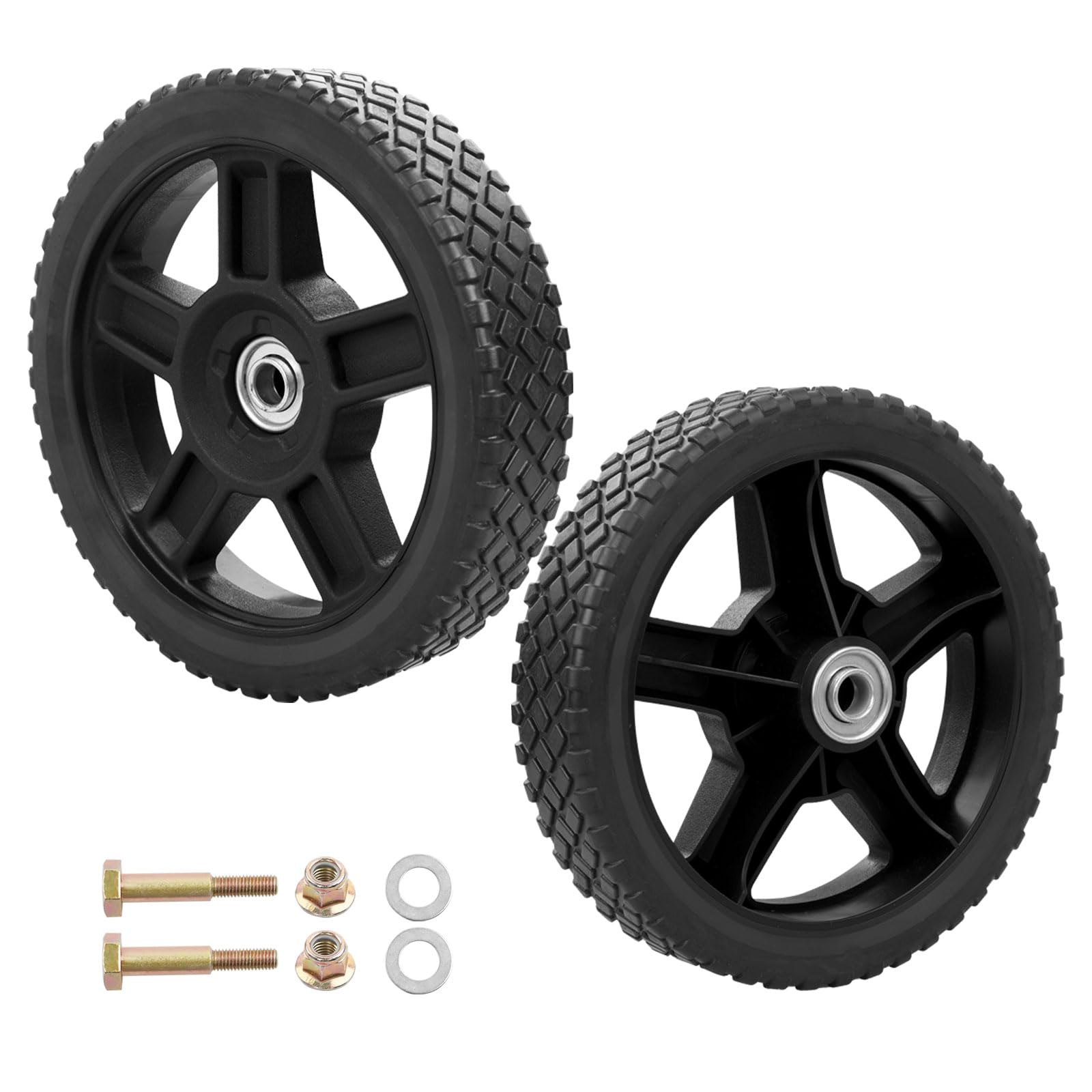 Photo 1 of HQPASFY 8 Inch Lawn Mower Wheels 2 Pack 8" Push Lawn Mower Wheels with Bolts & Nuts kits Fits Most Standard Push Lawn Mowers Garden Trucks Garden Carts Generator Hand Trucks Lawn Tractors (8"×1.75")