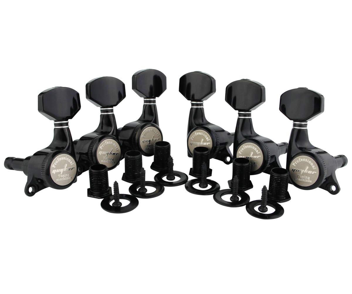 Guyker 6Pcs Guitar Locking Tuners (6 Right Handed) - 1:18 Ratio Lock String Tuning Key Pegs Machine Heads with Hexagonal Handle Replacement for LP SG Style Electric, Folk or Acoustic Guitars - Black