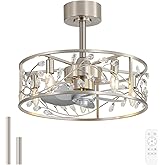 Breezary 20 Inch Caged Ceiling Fan with Light and Remote, Quiet Reversible AC Motor, 5 ABS Blades, Modern Industrial Crystal 