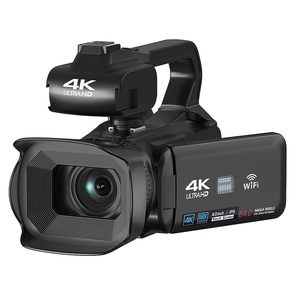 KOMERY Video Camera Camcorder UHD Video Camera 4K 64MP with Focus Function 4.0 Inch Touchscreen, 18X Zoom 4K Video Camera, 4K Camcorder with WiFi, HDMI Function YouTube Camera, Black-RX200 (RX200)