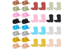 PH PandaHall 8 Colors Silicone Western Cowboy Beads 32pcs Cowboy Boot Hat Beads 3D Cowboys Hat Focal Bead Colorful Rubber Boo