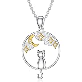 LWXIE Diamond Cat Necklace for Women - 925 Sterling Silver Pendant With Lab Grown Diamond - Jewelry Gifts for Cat Lovers