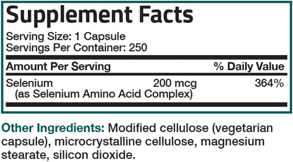 Selenium 200 Mcg for Immune System, Thyroid, Prostate and Heart Health - Selenium Amino Acid Complex - Essential Trace Mineral with Superior Absorption, Non GMO, 250 Capsules: Health & Personal Care