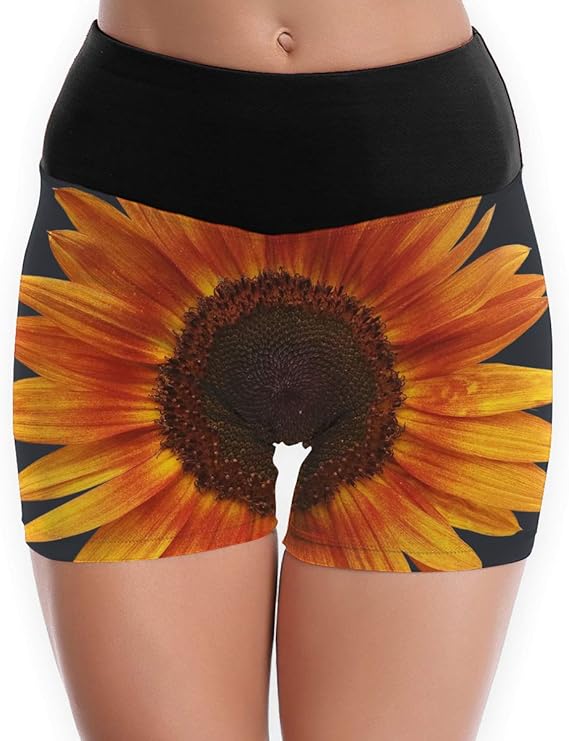 CMSTREESK Women Workout Yoga Shorts Sunflower