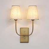 JIMUBEAM Vintage 2-Lights Wall Sconces with Funnel Linen Fabric Shades, Double Head Bathroom Vanity Lights Fixture, Indoor Wa