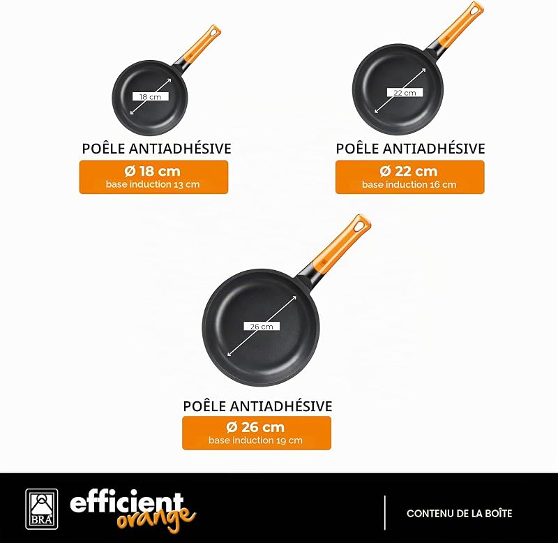 Efficient Orange | Set 3 Poêles 18-22-26 cm