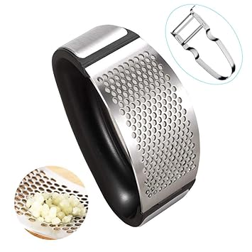 JUCERS Knoblauchpresse Garlic Press Edelstahl Praktischer Knoblauch Crusher Knoblauchschneider und Sparschäler Edelstahl, Pra