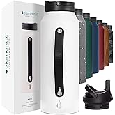 Elemental Iconic Stainless Steel Water Bottle with Straw - 32 oz Leak Proof Triple Wall Insulated Water Bottles for Travel and Sports - Reusable Gym Water Bottle with 2 Straws - White